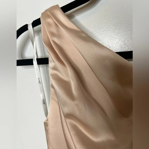 ONE SHOULDER MAXI DRESS BY LOVELY- SIZE 0 NWT “CAMEO” blush pink color - Picture 8 of 9